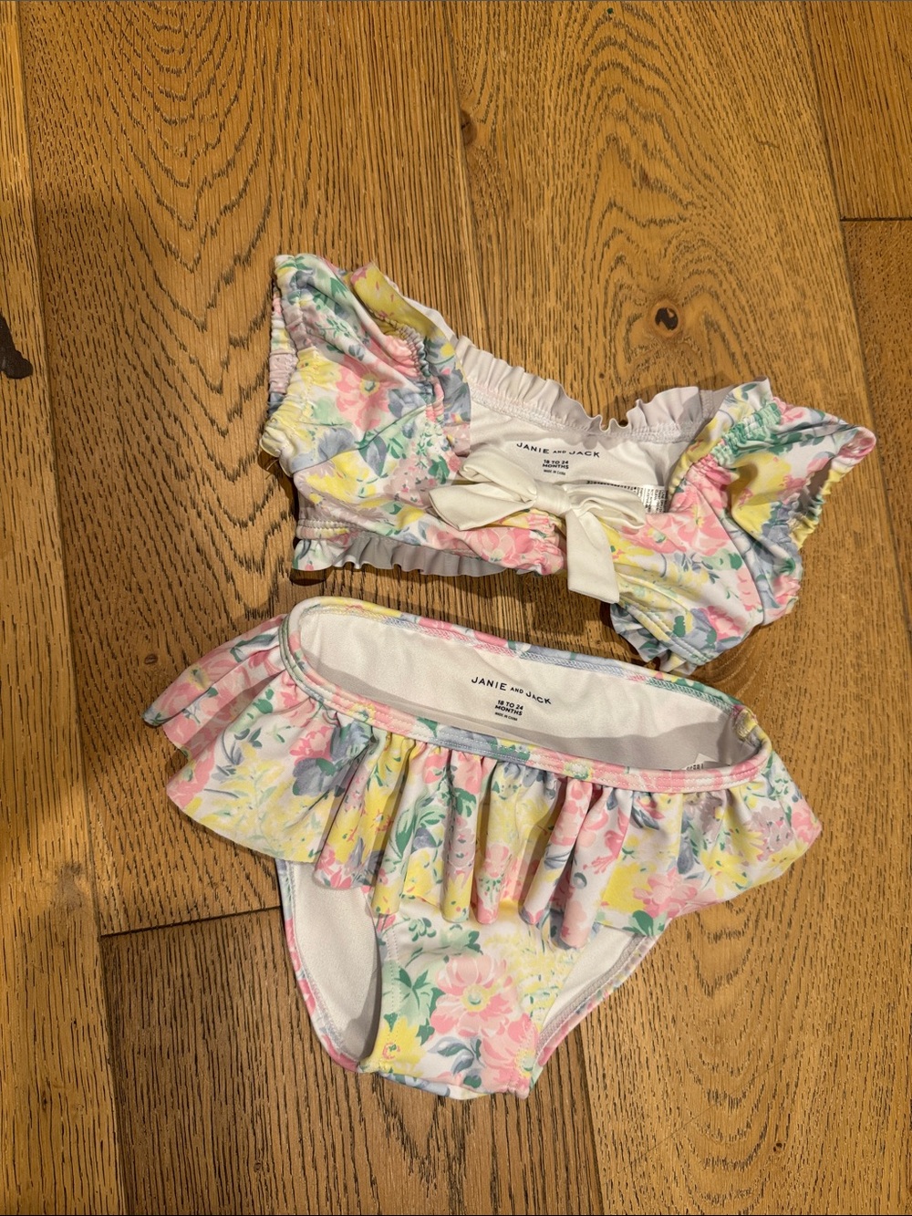 Janie and Jack Pastel Floral Ruffle Bikini - Yellow, Pink, Mint - 18-24 months